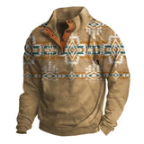 Men's Retro Printed Fashion Loose Henley Collar Sweatshirt 27001980U