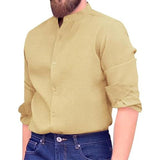 Men's Casual Waffle Stand Collar Long Sleeve Shirt 72107953M