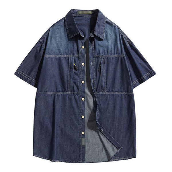 Men's Vintage Washed Denim Short Sleeve Work Shirt 06763815M