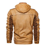 Men's Vintage Contrast Patchwork Stand Collar Hooded Zip Leather Fleece Jacket 43558015M