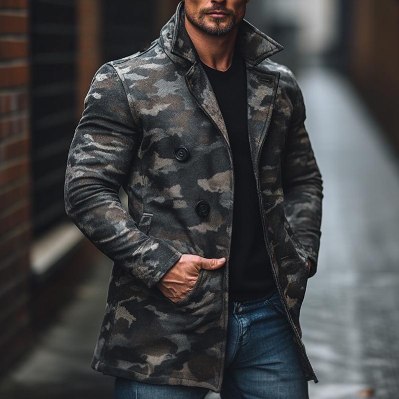 Men's Camouflage Print Brushed Mid-length Coat 72016914X