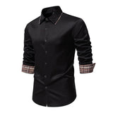 Men's Casual Plaid Color Block Slim Fit Lapel Long Sleeve Shirt 29516263M