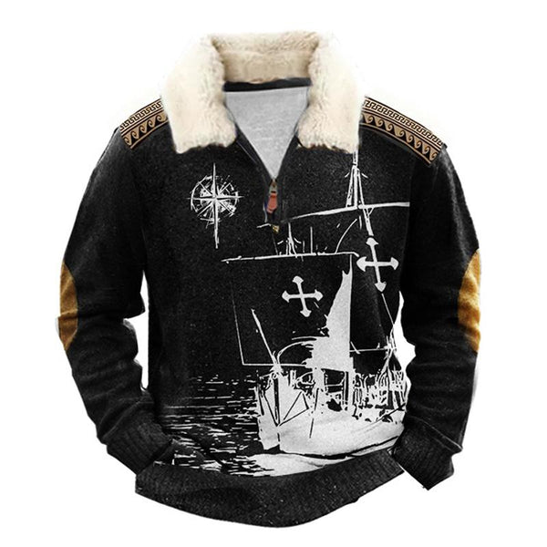 Men's Casual Sailing Printed Half-Zip Sweatshirt 23172771Y