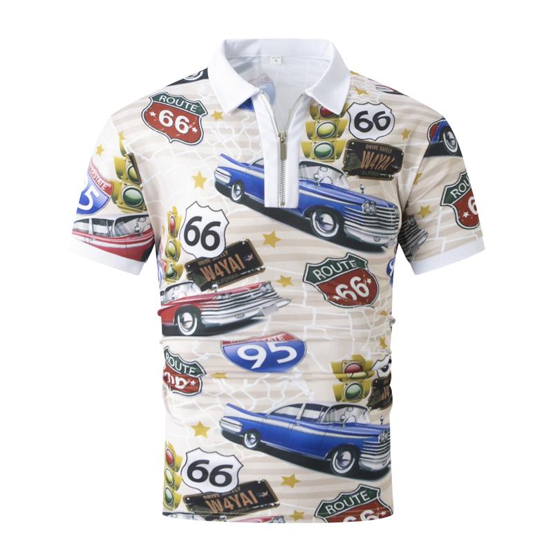 Men's Car Print Short Sleeve Polo Shirt 58839605X