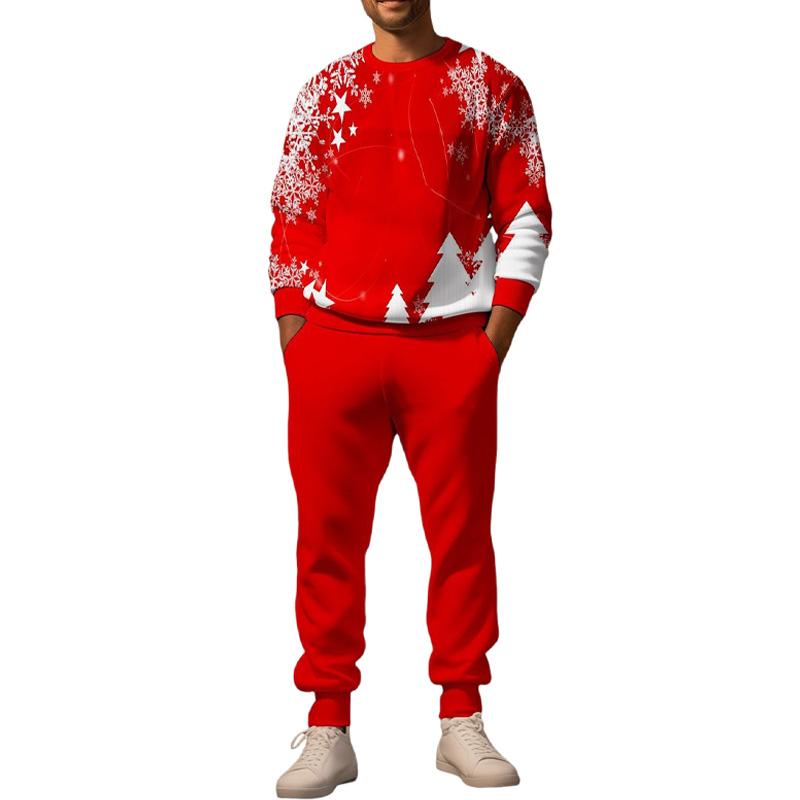 Men's Christmas Printed Round Neck Long-sleeved Trousers Two-piece Set 50839000X