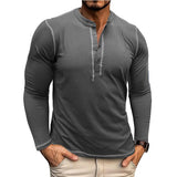 Men's Vintage Contrast Henley Collar Slim Fit Long Sleeve T-Shirt 82663626M