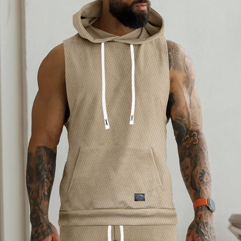 Men's Casual Jacquard Knitted Hooded Sleeveless Tank Top 76818465Z