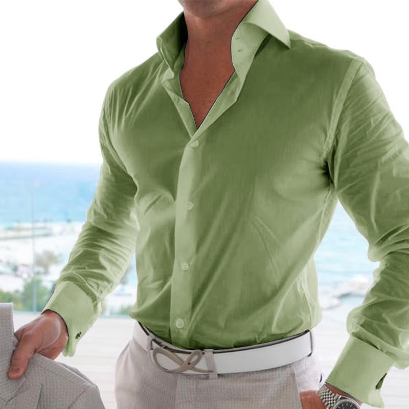 Men's Casual Solid Color Lapel Long Sleeve Shirt 55418336Y