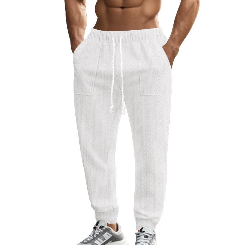 Men's Solid Color Textured Elastic Waist Sports Pants 86208350Z