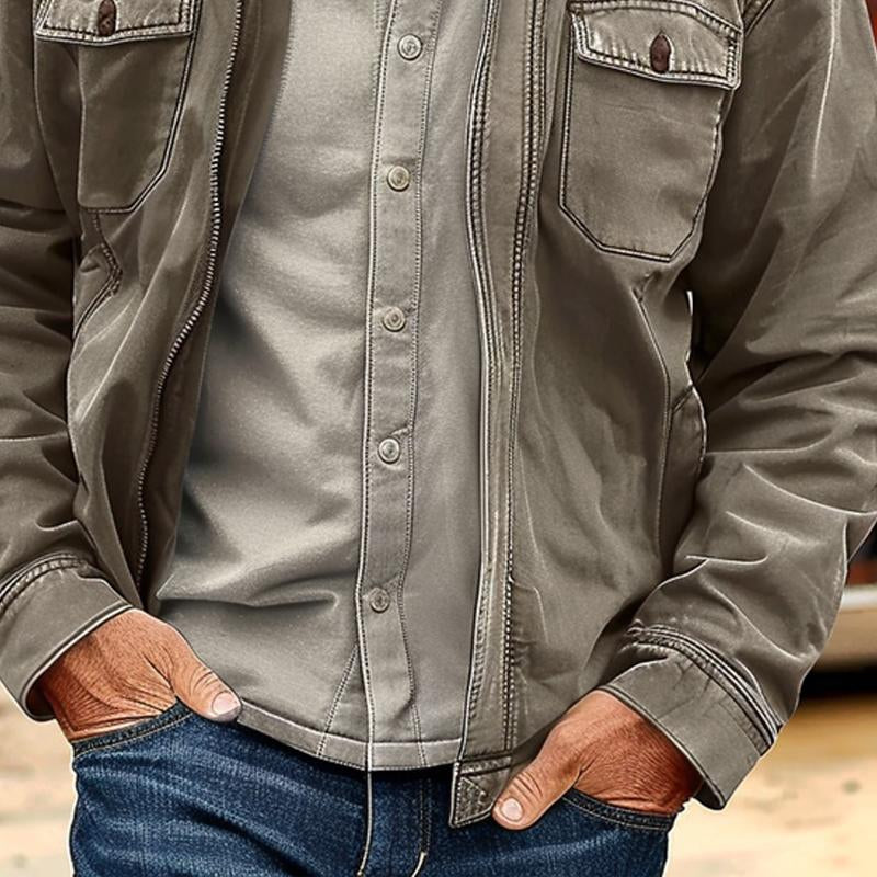 Chaqueta vintage de lona desgastada con cremallera para hombre 11624190X