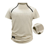 Men's Waffle Outdoor Tactical Loose Stand Collar Short-sleeved T-shirt 22280011X