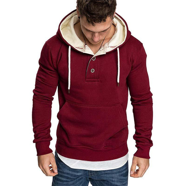 Men's Classic Casual Slim Fit Button-stitched Solid Color Hoodie 89327392K