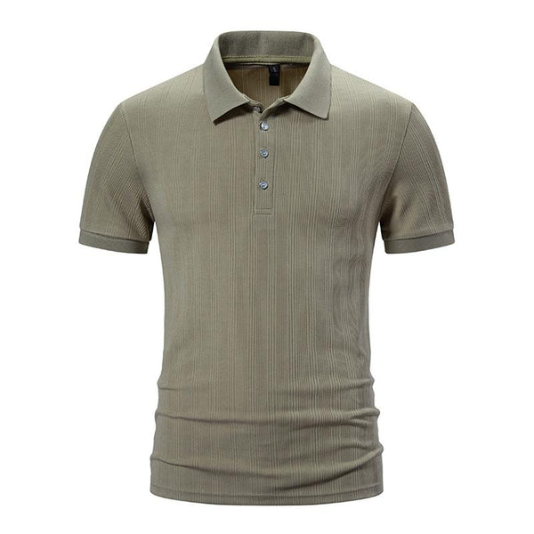 Men's Casual Solid Color Striped Lapel Short Sleeve Polo Shirt 11312688M