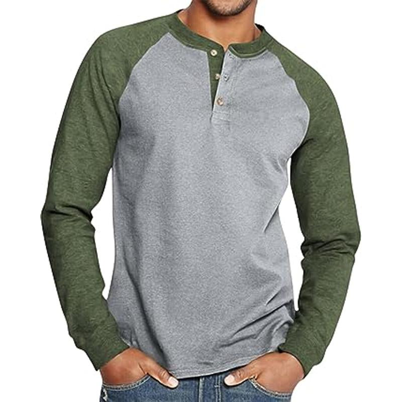 Camiseta de manga larga con cuello Henley y bloques de color vintage para hombre 97293227Y