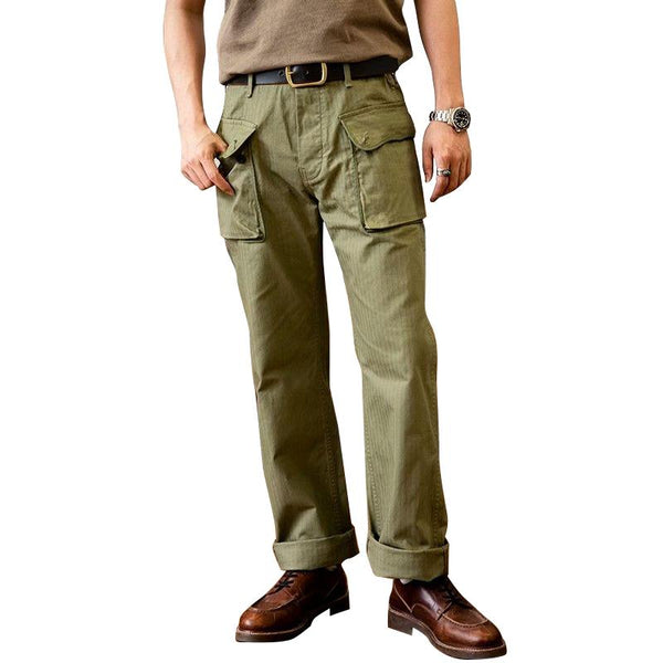 Men's Retro Solid Color Multi-Pocket Loose Straight Cargo Pants 91063732Y