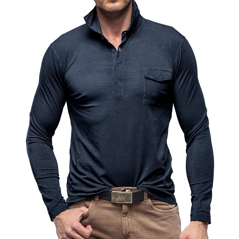Polo casual da uomo a maniche lunghe con risvolto tinta unita 33969571M