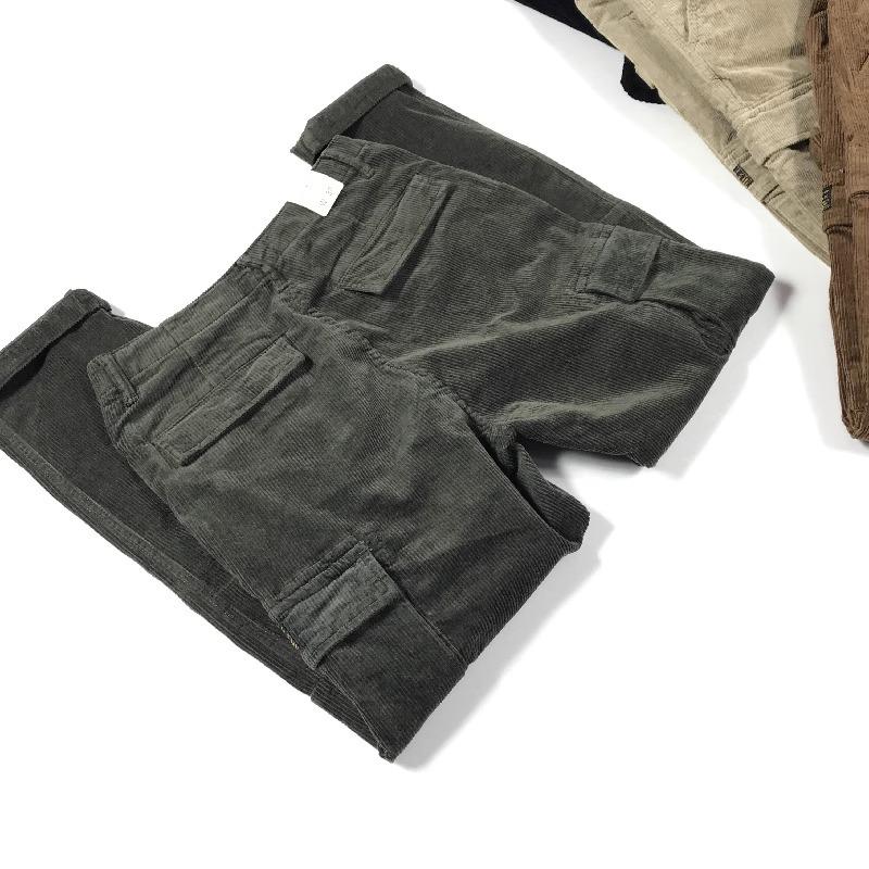 Men's Solid Color Corduroy Loose Straight Multi-pocket Cargo Pants 93842222Z