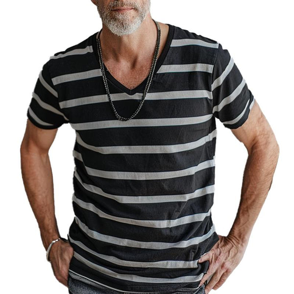 Men's V-neck Striped Short-sleeved T-shirt 03080012X