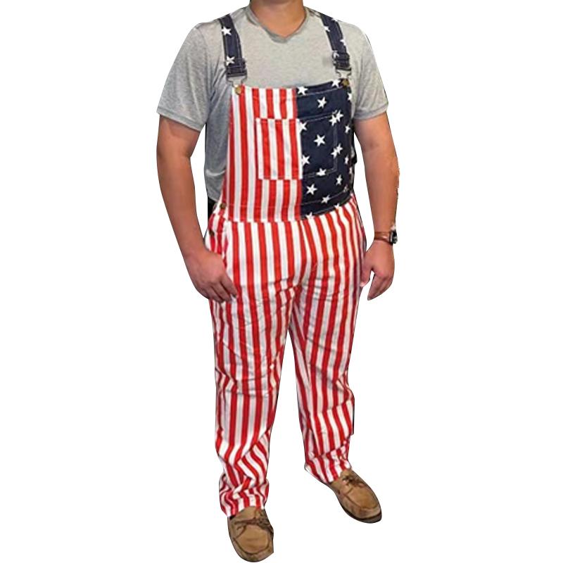 Men's Vintage Independence Day Flag Print Overalls 17974258Y