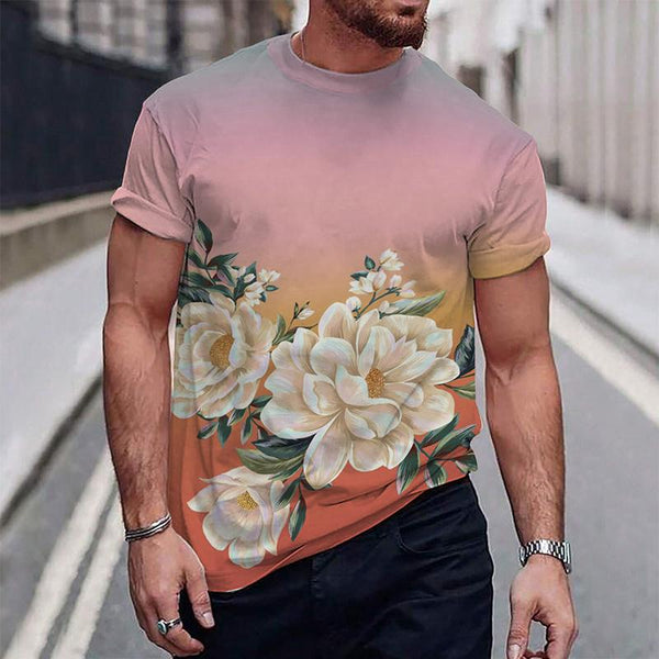 Men's Retro Floral Round Neck Printed Short-sleeved T-shirt 35899779TO