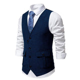 Men's Vintage Herringbone Fabric V-Neck Suit Vest 13250914Y