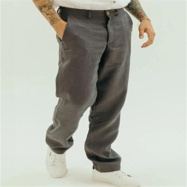 Men's Solid Loose Linen Straight Casual Pants 84155184Z