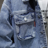 Men's Vintage Washed 3D Pocket Loose Lapel Denim Jacket 91417392M