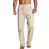 Men's Solid Color Cotton And Linen Loose Straight Casual Pants 85610179Z