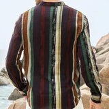 Men's Irregular Striped Long Sleeve Henley Shirt 15251439X
