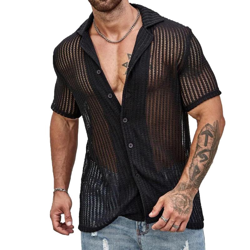 Men's Casual Solid Color Breathable Short-Sleeved Knitted Shirt 86296626M