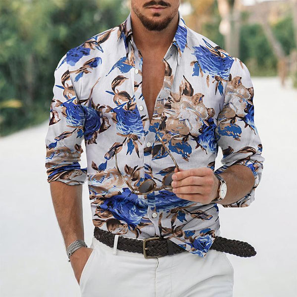 Men's Slim Fit Vintage Floral Shirt 90177871TO