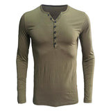 Men's Casual Solid Color Round Neck Slim Long Sleeve Henley T-Shirt 07154707M
