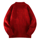 Men's Casual Solid Color Round Neck Wavy Texture Pullover Knitted Sweater 41127445M