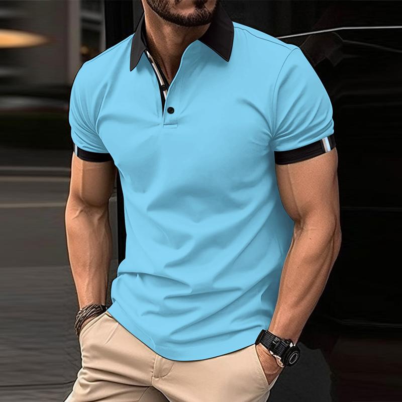 Men's Casual Color Block Lapel Short Sleeve Polo Shirt 37314110Y