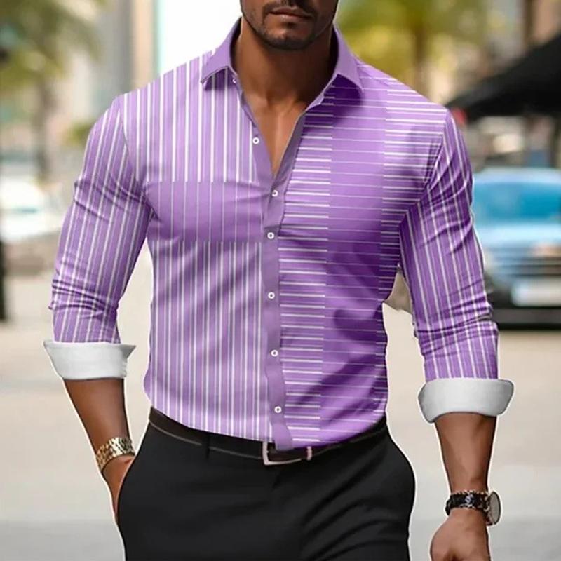 Men's Striped Colorblock Long Sleeve Shirt 20996175X