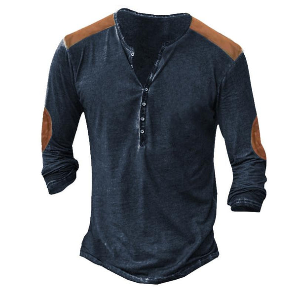 Men's Casual Colorblock Henley Neck Long Sleeve T-Shirt 54602117Y