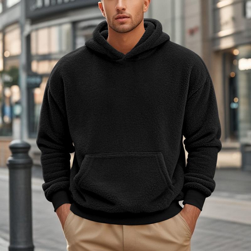 Men's Solid Plush Long Sleeve Loose Fit Hoodie 20256610Z