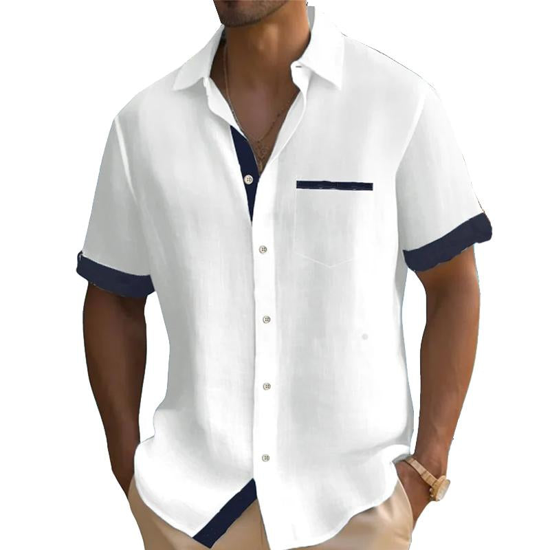 Men's Casual Lapel Color Block Short-sleeved Shirt 48593447X