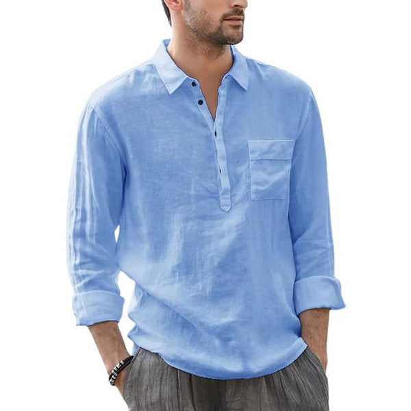 Men's Casual Solid Color Pocket Lapel Long Sleeve Shirt 40906928Y