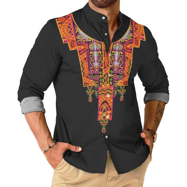 Men's Vintage Aboriginal Stand Collar Shirt 54266092TO