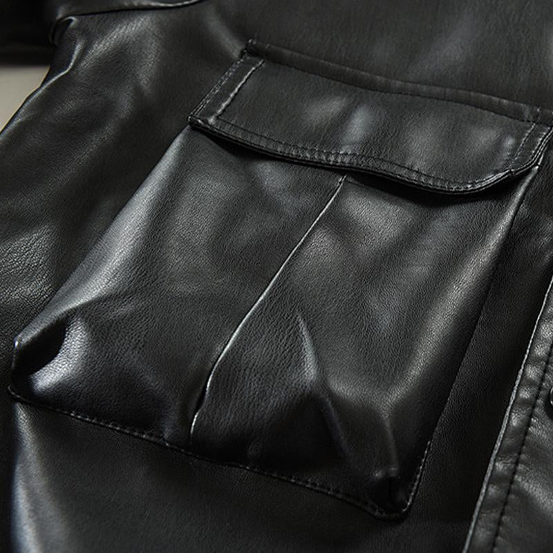 Men's Vintage Motorcycle Pocket Leather Jacket 30084640Y