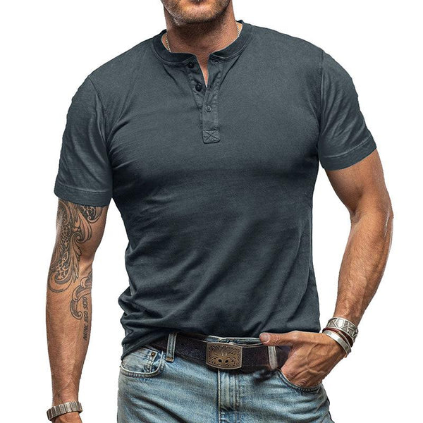 Men's Vintage Solid Color Short Sleeve Henley Neck T-Shirt 99269418Y