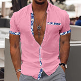 Men's Casual Floral Print Panel Lapel Short Sleeve Shirt 20896971Y
