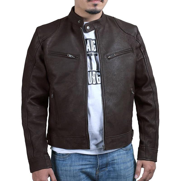 Men's PU Leather Stand Collar Slim Fit Leather Jacket 61353725U