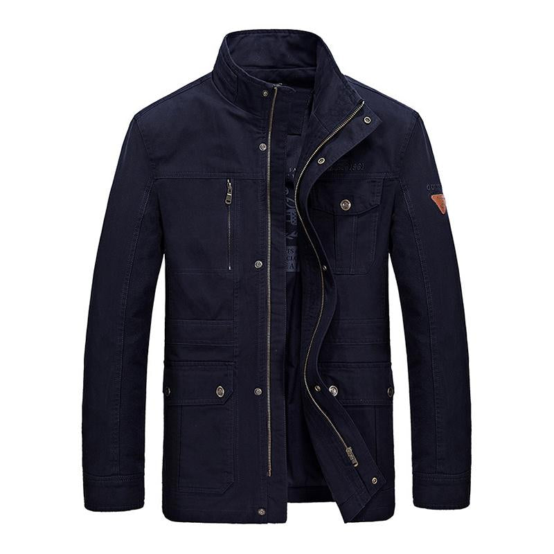 Men's Casual Outdoor Cotton Stand Collar Multi-pocket Loose Zipper Work Jacket 41873945M