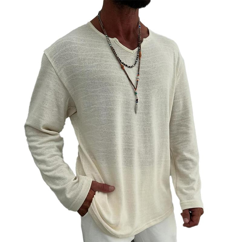 T-shirt casual da uomo con scollo a V e maniche lunghe 80664437X