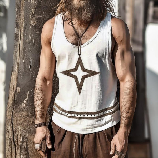 Men's Retro Ethnic Style Four-pointed Star Tank Top 88338735TO