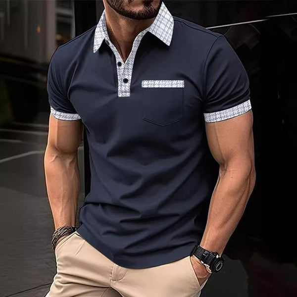 Men's Patchwork Short Sleeve Button Polo Shirt 45368166X