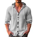 Men'S Casual Printed Patchwork Hooded Long Sleeve Shirt 23717644Y