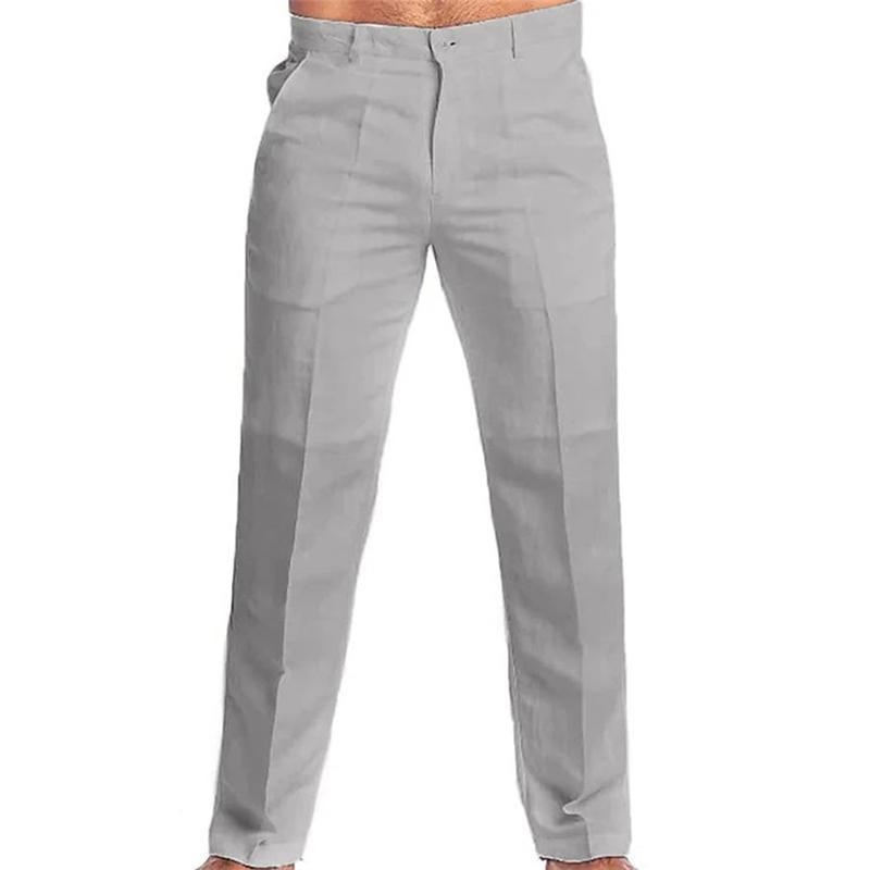 Pantaloni casual larghi in misto lino tinta unita da uomo 73137836M